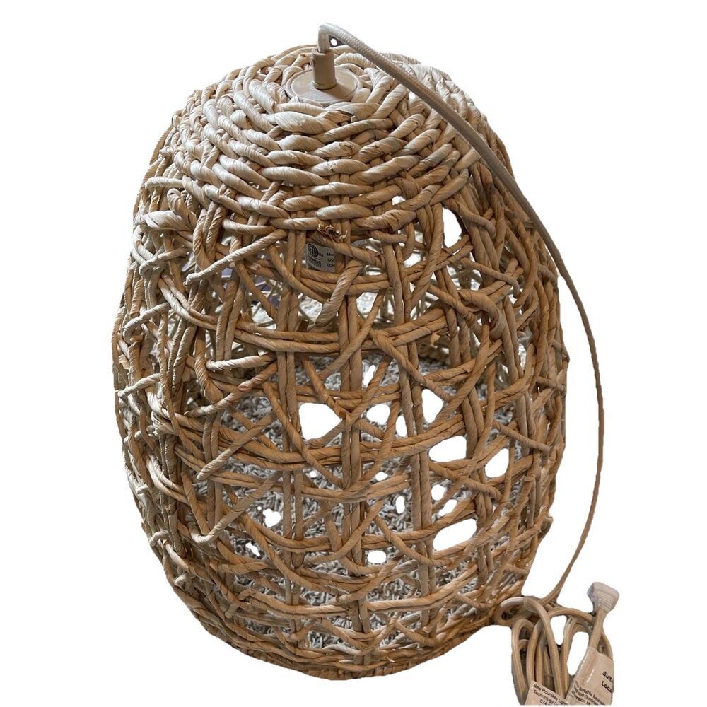 Woven Seagrass Hanging Light Pendant Organic Modern Coastal Boho Farm Chic Dimm